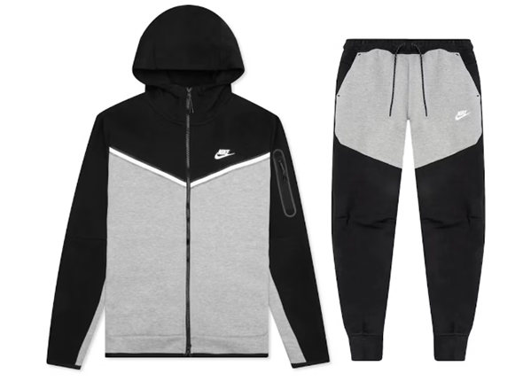 Men's Black/Dark Gray Heather/White Tech Fleece Full Zip Hoodie & Joggers Set